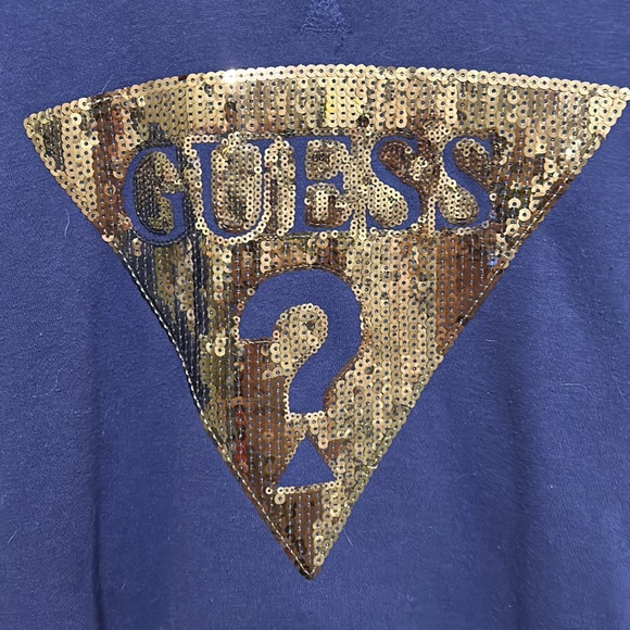 Guess Sequin Logo Hoodie in Royal Blue sz. S - Picture 2 of 5